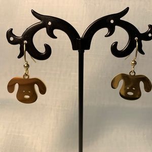 NWT Handmade Gold Tone Pierced Dog Face Earring!
